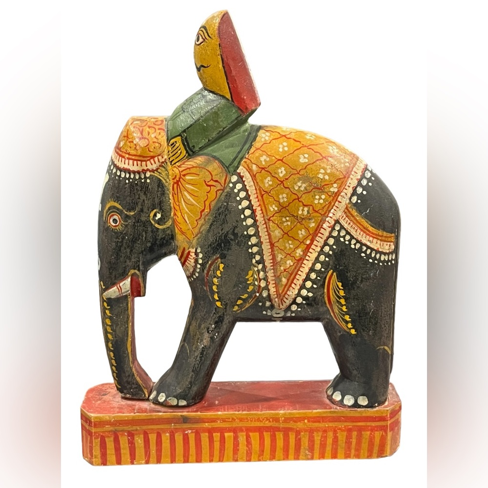 VINTAGE HANDMADE HANDPAINTED INDIAN‎ ELEPHANT FIGURINE WITH RIDER - Picture 2 of 5